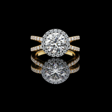 Round Brilliant Halo Lab Diamond Split Shank Ring