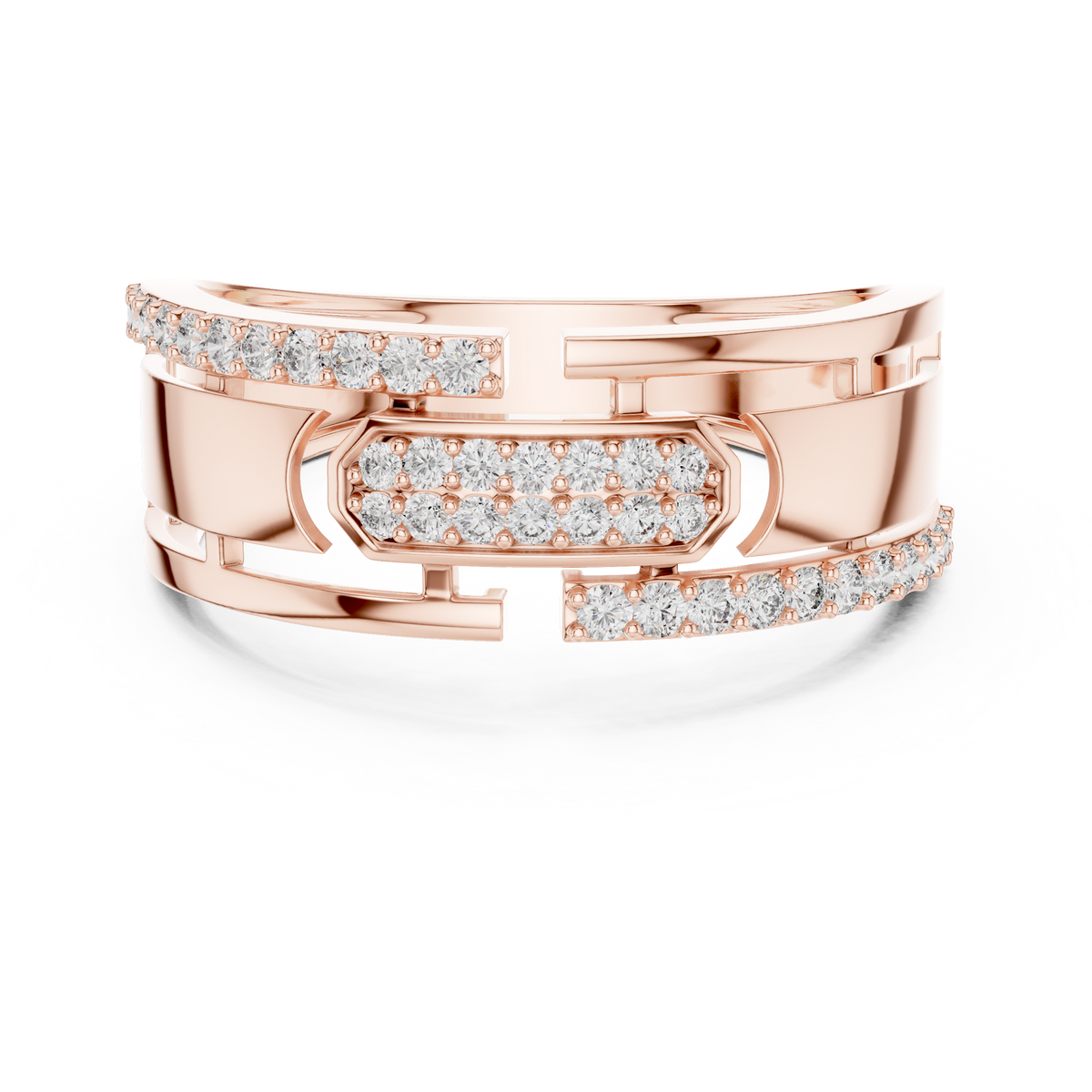 Round Cut Moissanite Diamond Men's Center Plate Pave Gold Statement Band - View 2