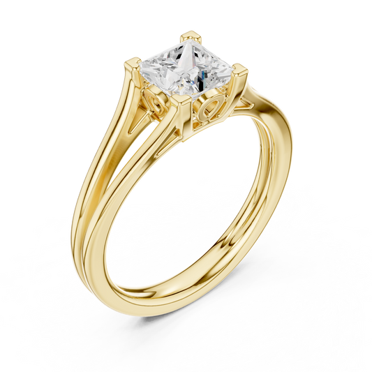 Princess Cut Lab Diamond Split Shank Solitaire Engagement Ring - View 2