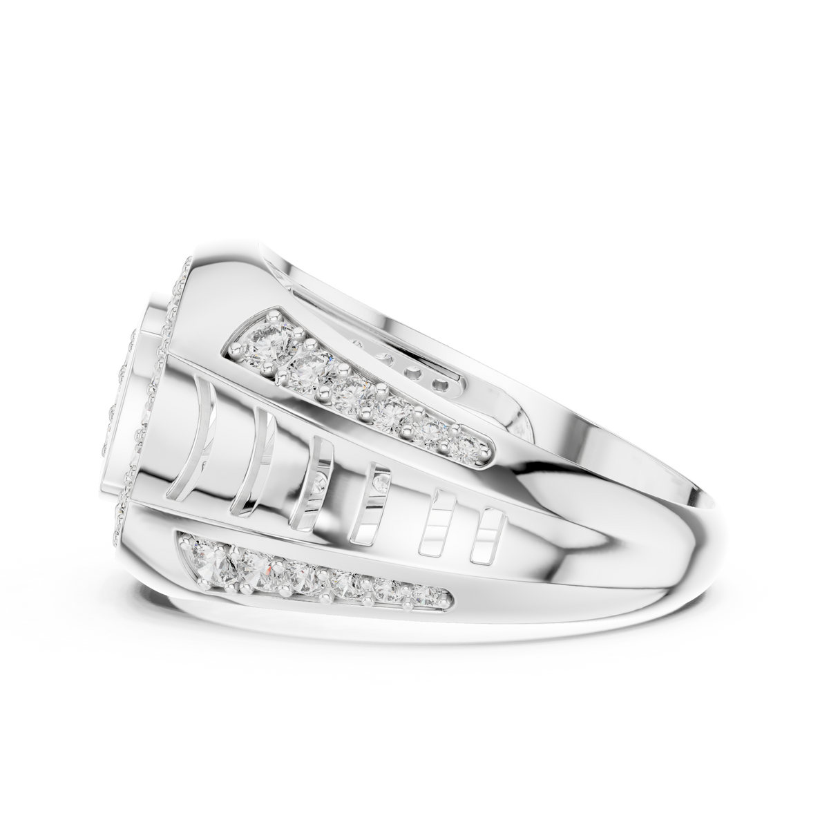 Round Cut Lab Grown Diamond Men's Geometric Double Pave Crest Engagement Ring - View 12
