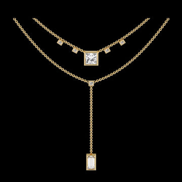 Two Layered Princess and Baguette Lab Grown Diamond Lariat Necklace