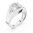 Emerald Cut Lab Grown Diamond Signet Ring With Trillion Accents - View 6