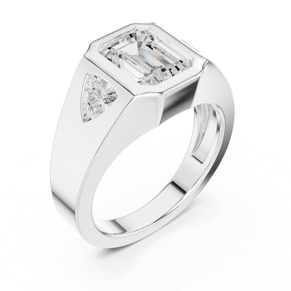 Emerald Cut Moissanite Diamond Signet Ring With Trillion Accents - View 6