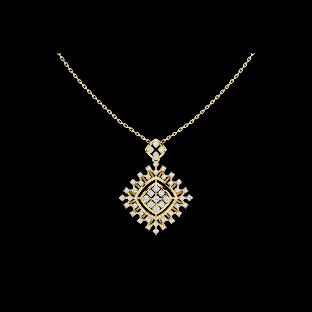 Round Lab Grown Diamond Geometric Square Pendant Necklace