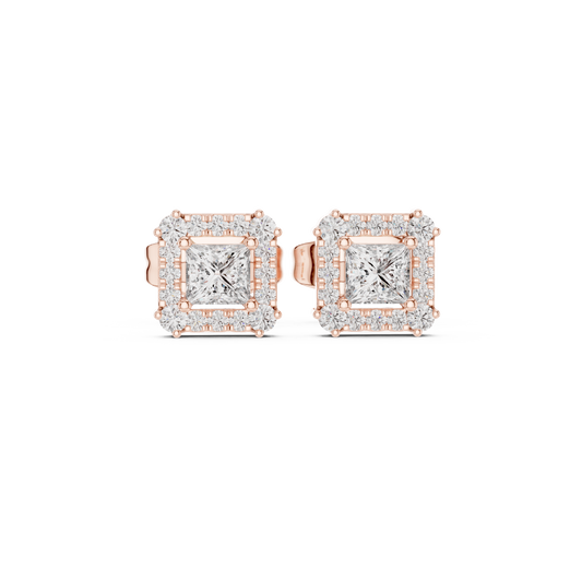 Princess Cut Lab Grown Diamond Square Halo Stud Earring - View 2