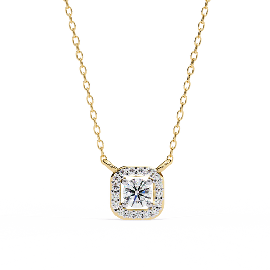 Square Rounded Silhouette Pendant with Round Moissanite Diamond - View 2