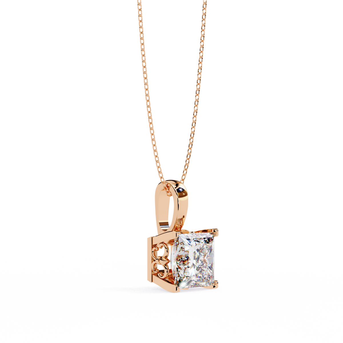 Princess Moissanite Diamond Solitaire Four Prong Pendant - View 6