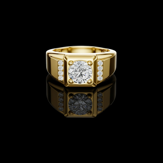 Round Cut Moissanite Diamond Men's Side Channel Accent Gold Band