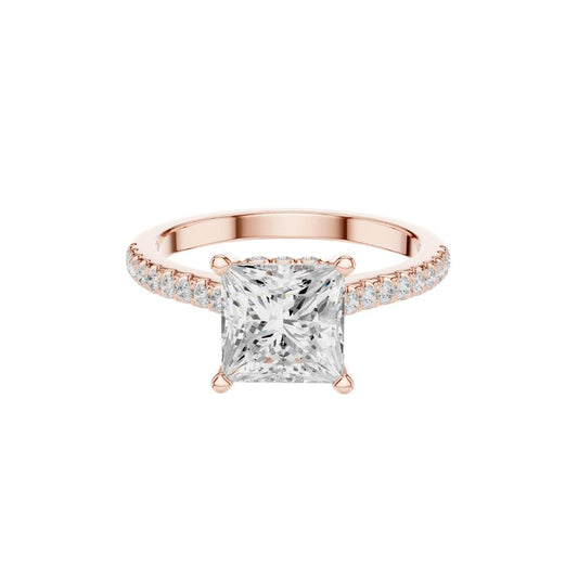 Princess Cut Lab Diamond Engagement Ring With Pave Band - View 2