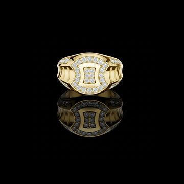 Round Cut Moissanite Diamond Men's Geometric Double Pave Crest Engagement Ring