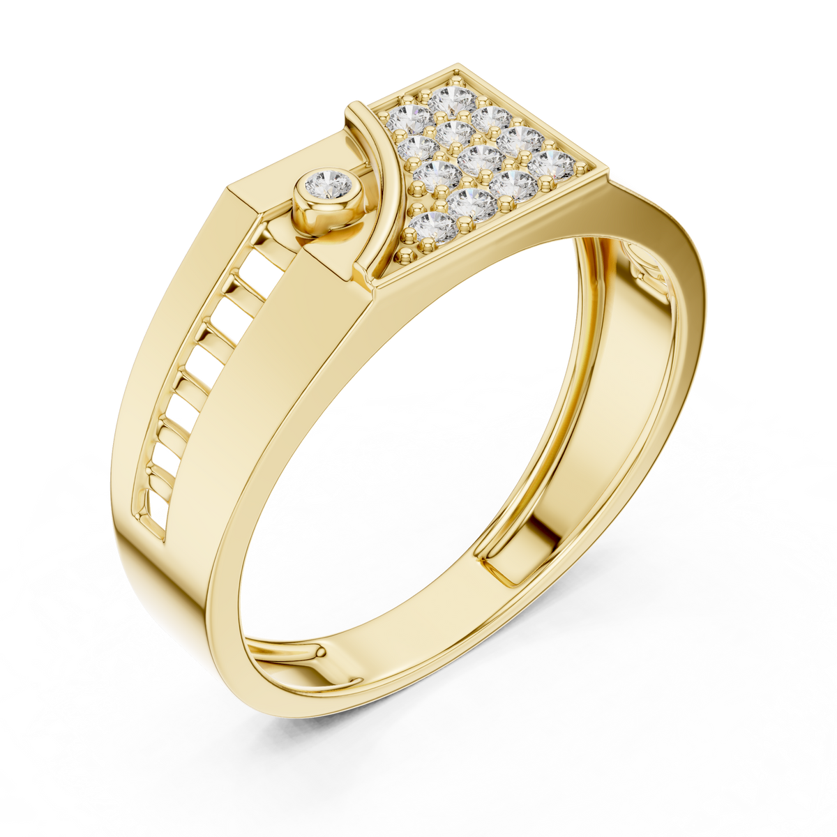 Round Cut Moissanite Diamond Men's Bezel Accent Trapezoid Pave Statement Band - View 4