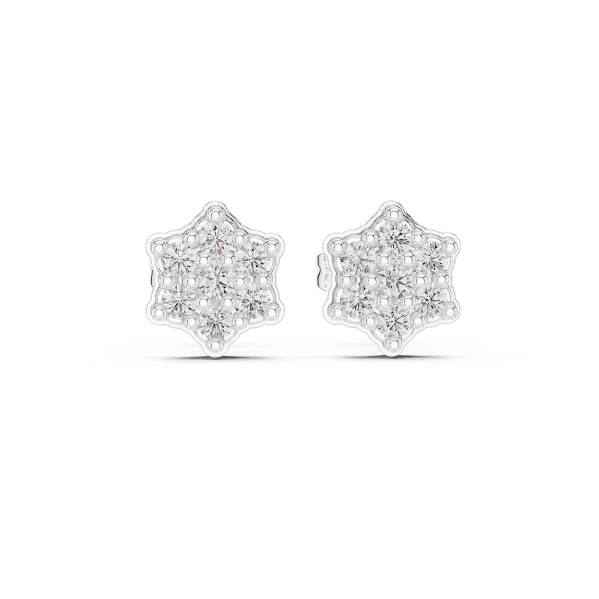 Celestial Star Round Lab Diamond Stud Earrings Cluster Sparkle with Scalloped Edges - View 3