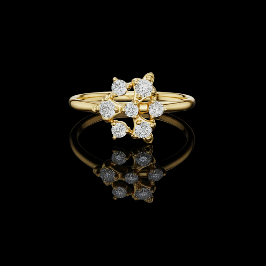 Round Lab Diamond Floral Cluster Minimalist Delicate Ring