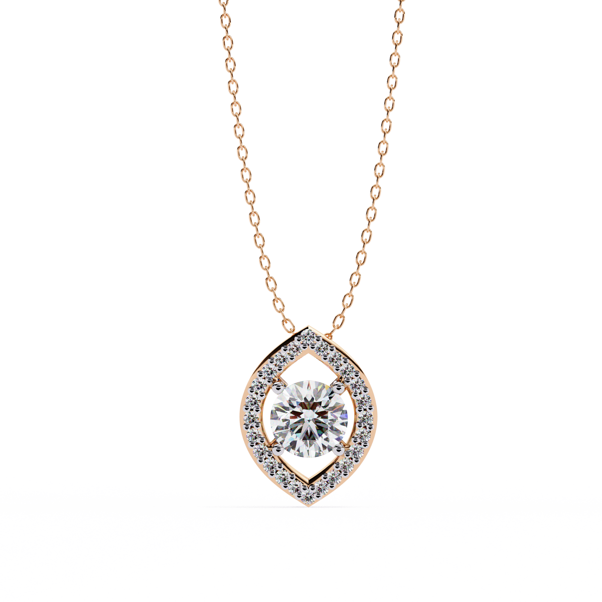 Symmetrical Eye Shape Layering Pendant with Round Moissanite Diamond - View 6