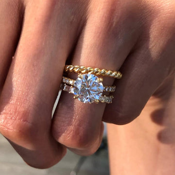 Round Cut Lab Diamond Women's Modern Multi Band Bridal Ring Set