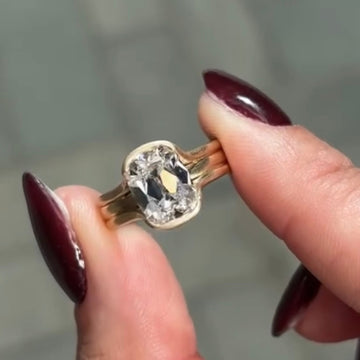 Old Mine Cushion Cut Moissanite Diamond Bezel Ring With Triple Band