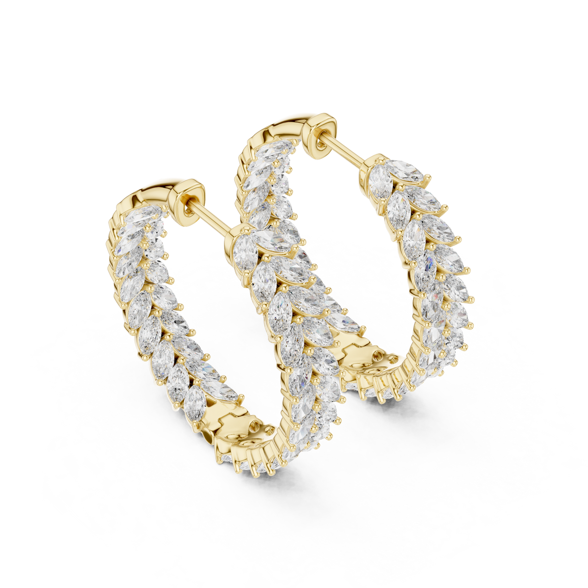 Vine Pattern Marquise Cut Lab Diamond Hoop Earrings Inside Out Leaf Design - View 7