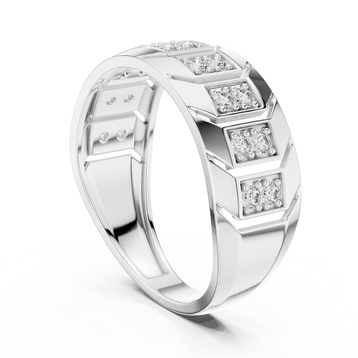 Round Cut Moissanite Diamond Men's Chevron Edge Geometric Statement Ring - View 9