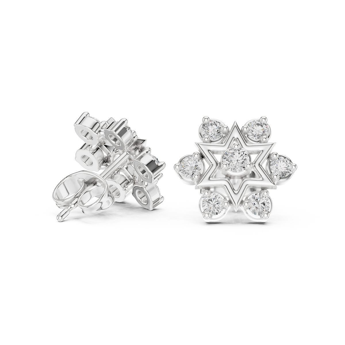 Cluster Round Lab Diamond Star Motif Studs Earring - View 9