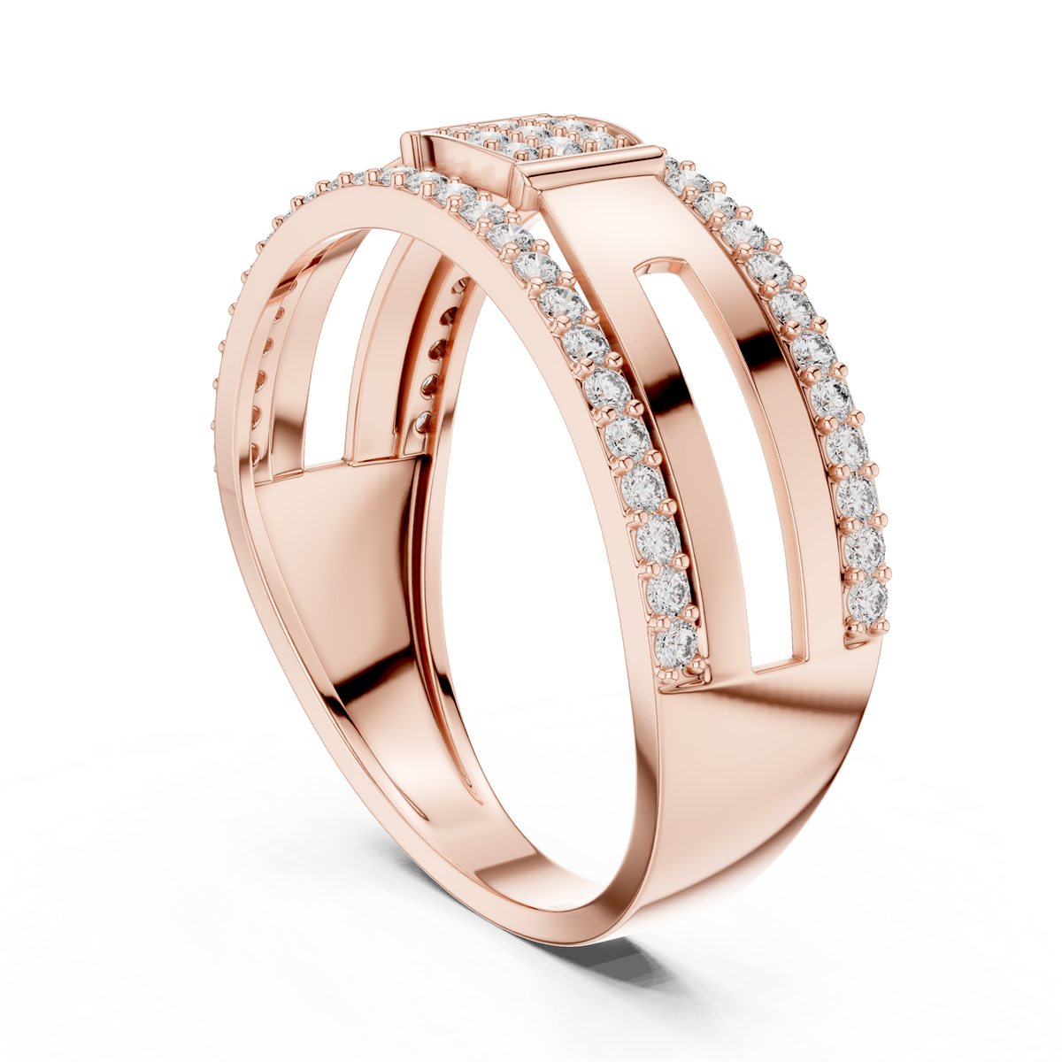 Round Cut Lab Grown Diamond Men's Modern Side Cutout Architectural Wedding Band - View 8