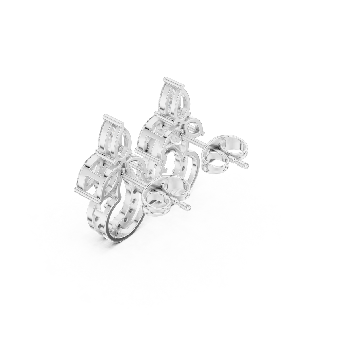 Floral Crescent Mixed Cut Moissanite Diamond Stud Earrings Pear And Marquise Cluster - View 6