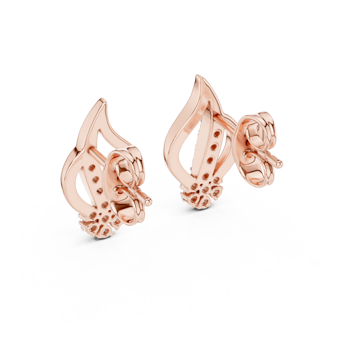 Imperial Flame Curve Round Moissanite Diamond Cluster Earrings with Flowing Open Silhouette - View 11