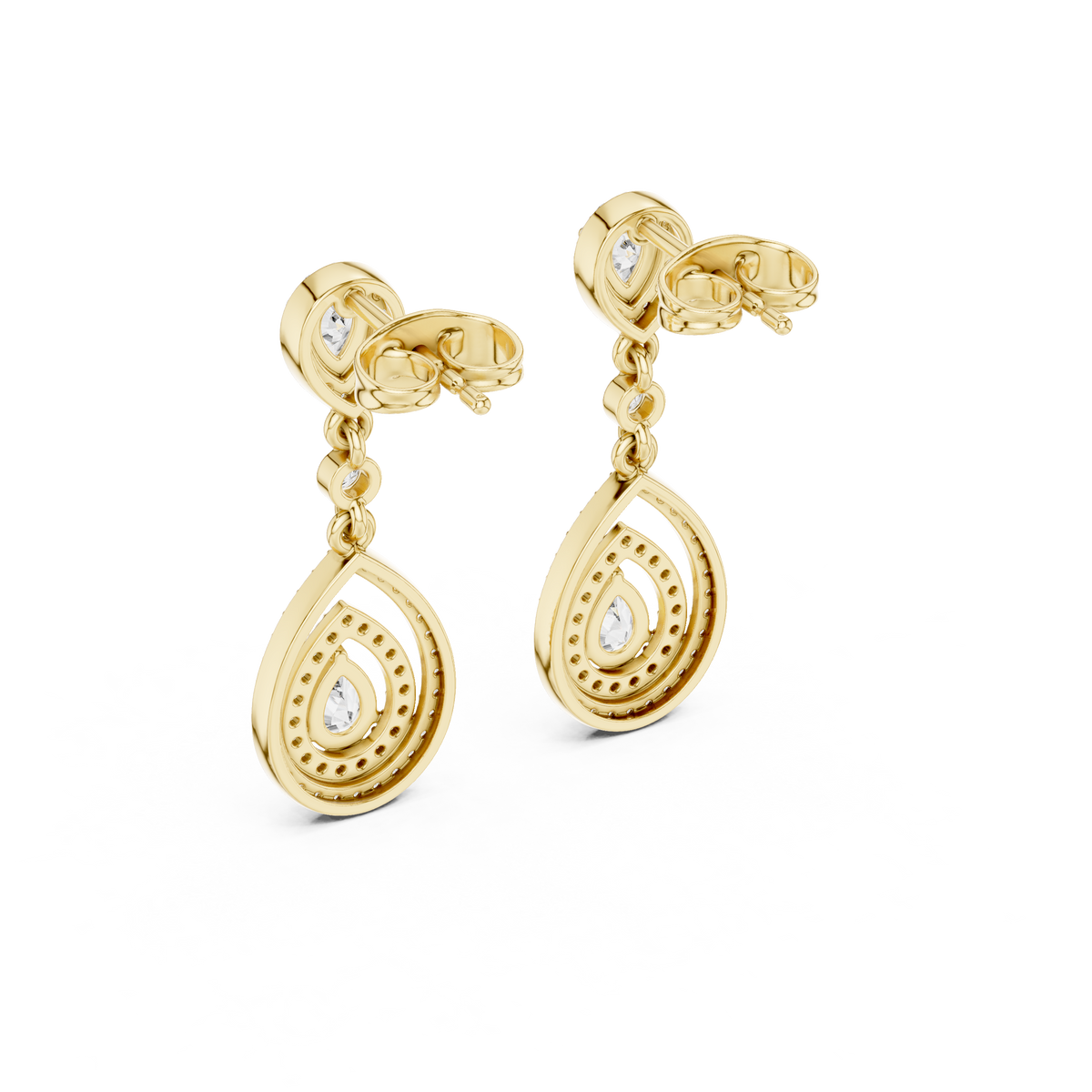 Interlinked Pear Cut Lab Grown Diamond Floating Halo Drop Earring - View 7