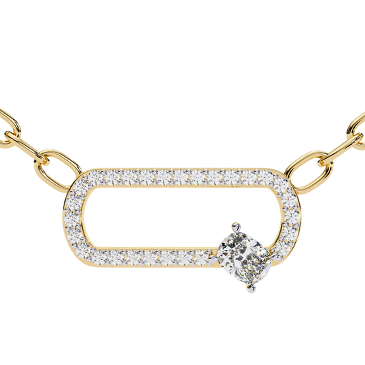Openwork Pave Oval Link Off Center Cushion Moissanite Diamond Pendant - View 2