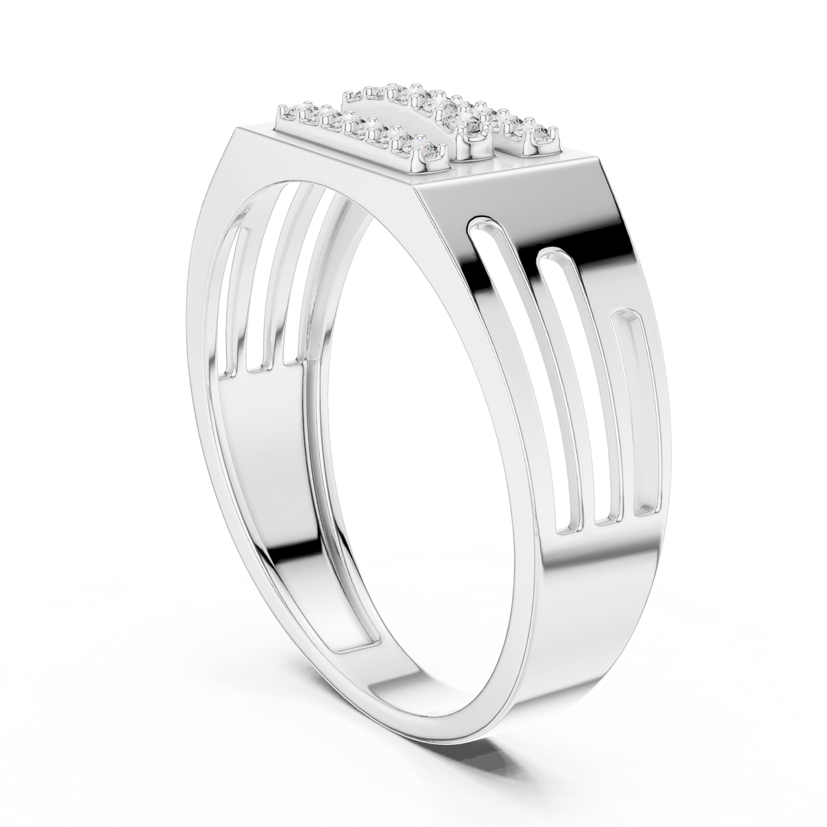 Round Cut Moissanite Diamond Men's Architectural Side Cutout Statement Band - View 9