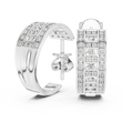 Round Moissanite Diamond Geometric Grid C Hoop Earrings with Micro Pavé Rows - View 9