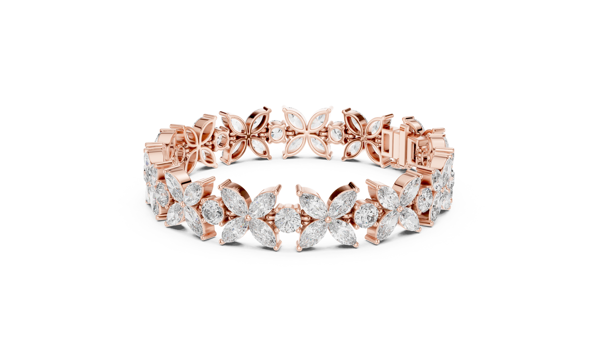 Marquise & Round Cut Moissanite Diamond Floral Link Bracelet For Her - View 11