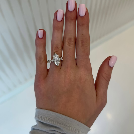 Marquise Cut Lab Diamond Engagement Ring Half Pave Band - View 2