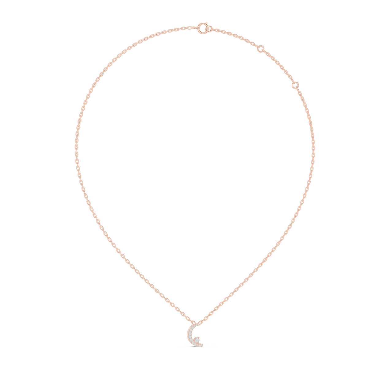 Crescent Moon Pendant with Pave Round Lab Grown Diamond - View 11