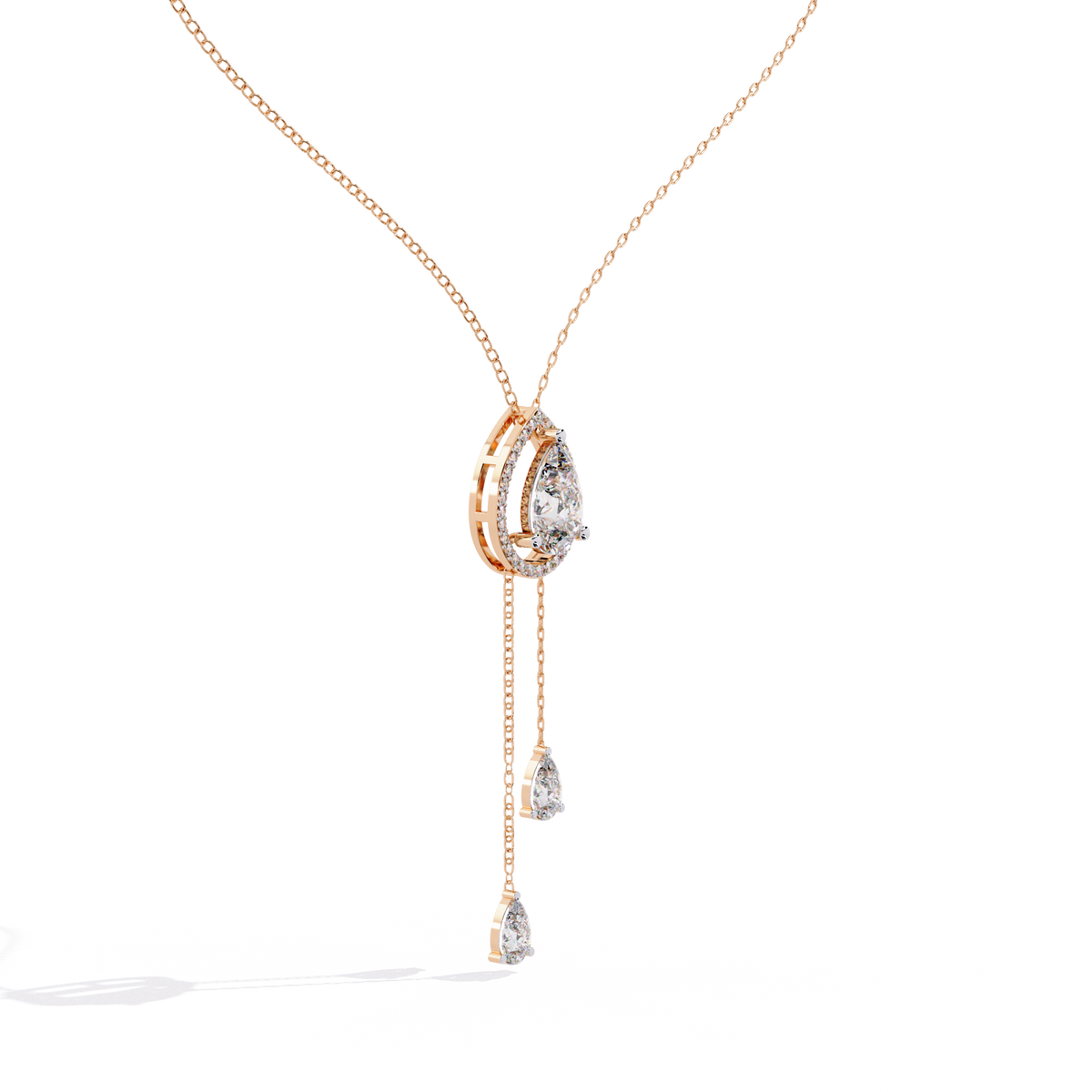 Teardrop Moissanite Diamond Halo Lariat Pendant Necklace - View 8