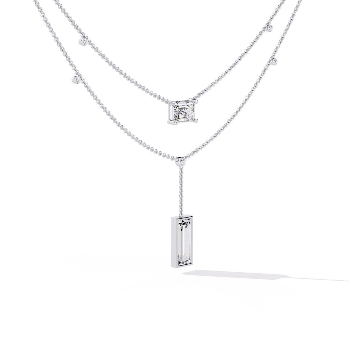 Layered Emerald Cut Lab Grown Pendant Y Necklace - View 10
