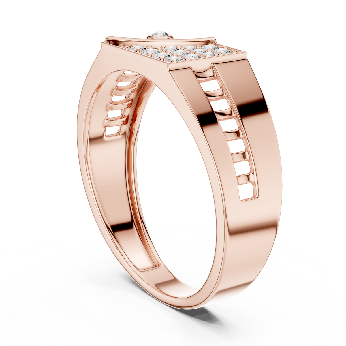 Round Cut Moissanite Diamond Men's Bezel Accent Trapezoid Pave Statement Band - View 8