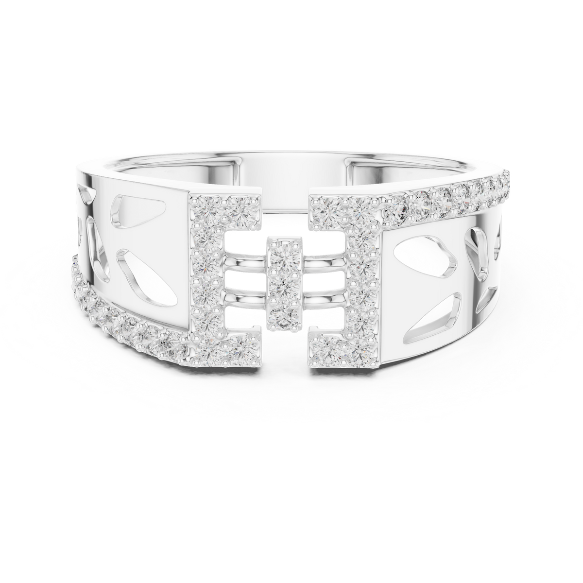 Round Cut Lab Grown Diamond Men's Openwork Floating Bridge Gold Band - View 3