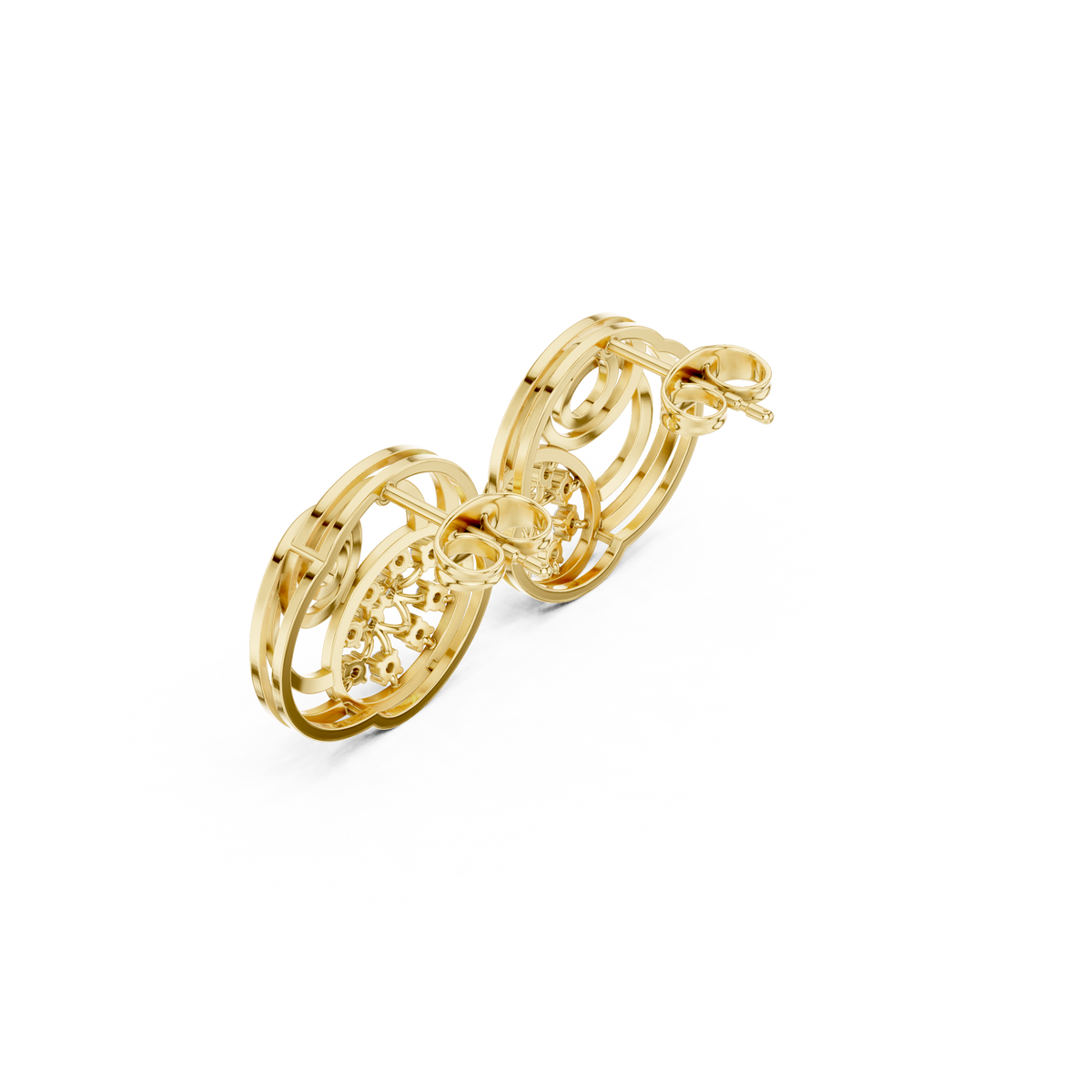 Glamour Spiral Bloom Stud Round Moissanite Diamond Earrings with Circular Swirl Frame - View 10