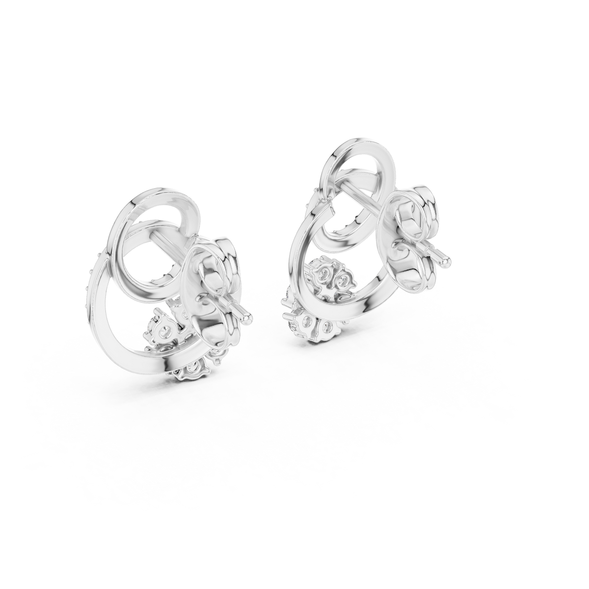 Cluster Swirl Circle Moissanite Round Diamond Stud Earrings with Pave Halo Ring - View 12