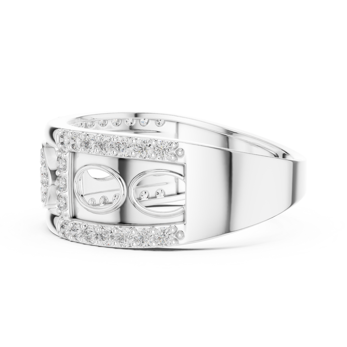 Round Cut Lab Grown Diamond Men's Oval Medallion Openwork Gold Ring - View 12