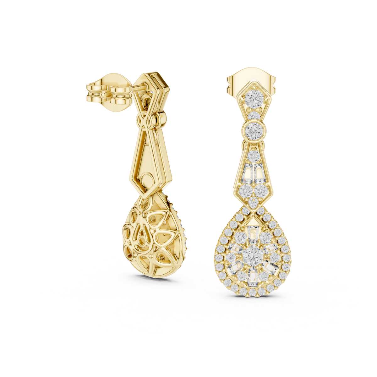 Pure Opulence Round Lab Diamond Halo Drop Earrings Premium Fine Jewelry - View 7