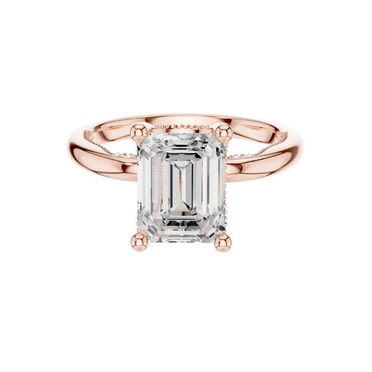 Emerald Cut Hidden Halo Lab Diamond Solitaire Engagement Ring - View 2
