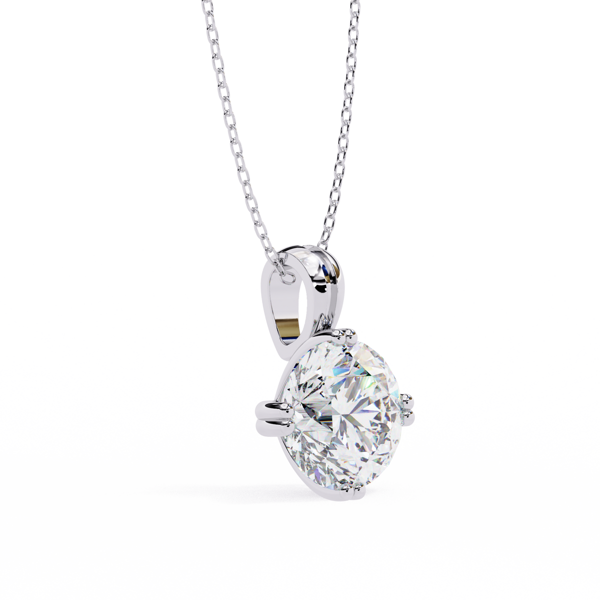Round Moissanite Diamond Solitaire Double Prong Four Point Pendant - View 4