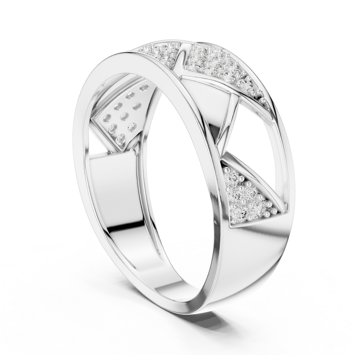Round Cut Lab Grown Diamond Men's Triangular Pave Pattern Statement Ring - View 9
