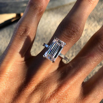 Emerald Cut Lab Diamond Engagement Ring With Baguette Sides