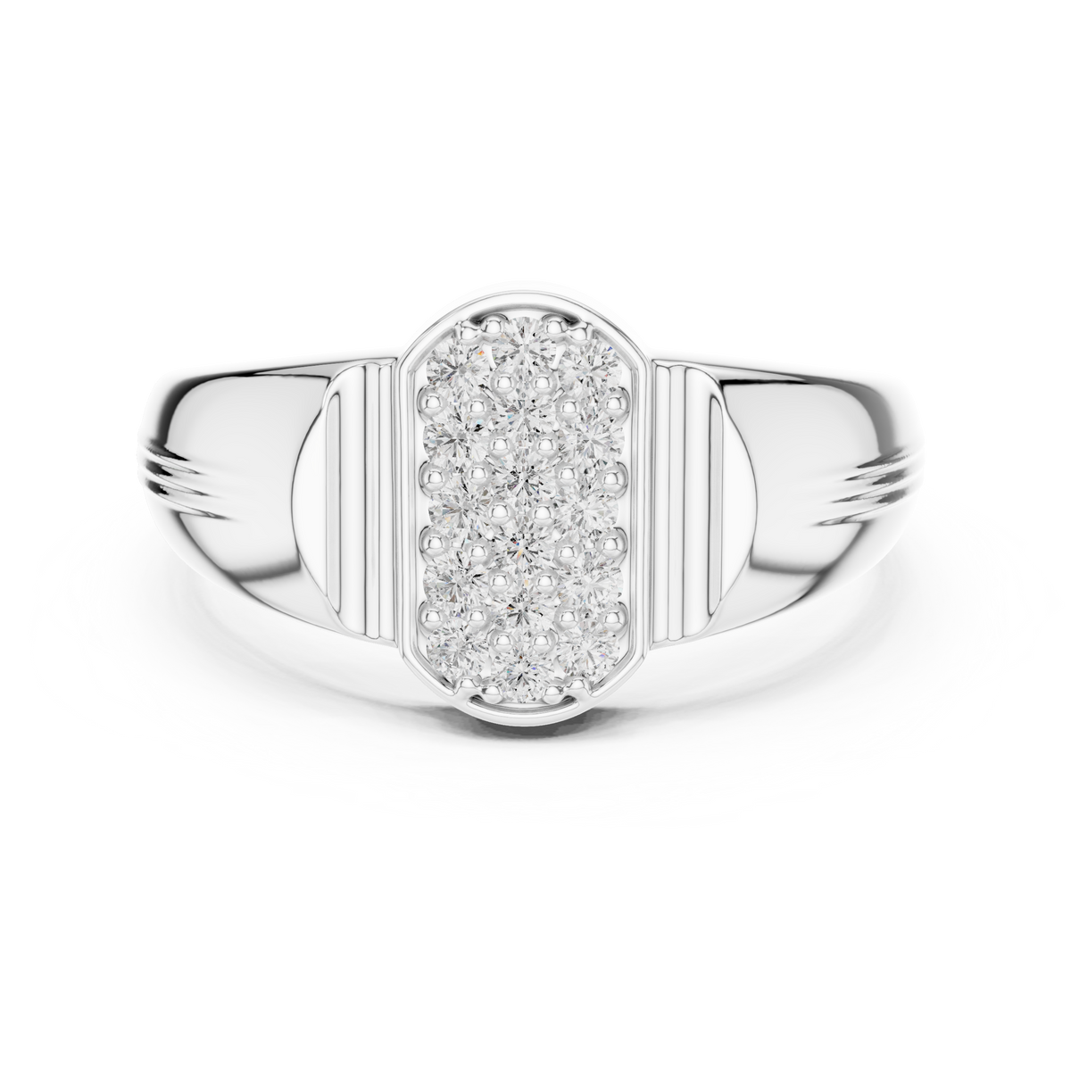 Round Cut Moissanite Diamond Men's Geometric Elongated Medallion Wedding Ring - View 3