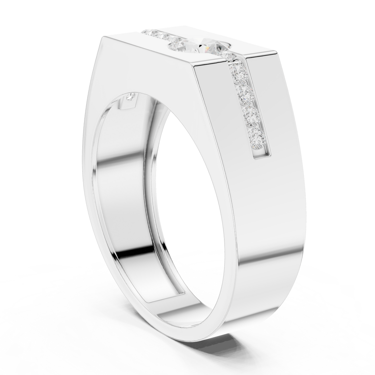 Round Cut Lab Grown Diamond Men's Bezel Center Octagon Signet Ring - View 12