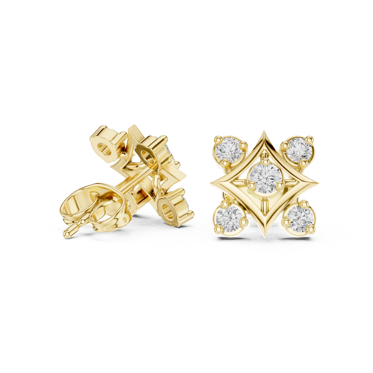 Compass Star Lattice Round Moissanite Diamond Stud Earrings Geometric Gothic Shield - View 7