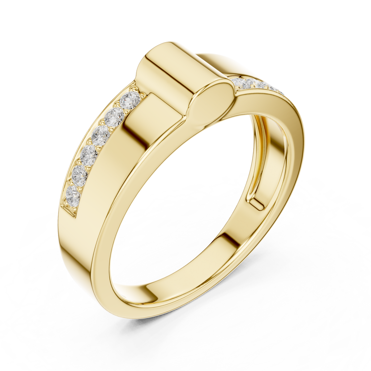 Round Cut Moissanite Diamond Men's Two Side Channel Set Gold Band - View 2