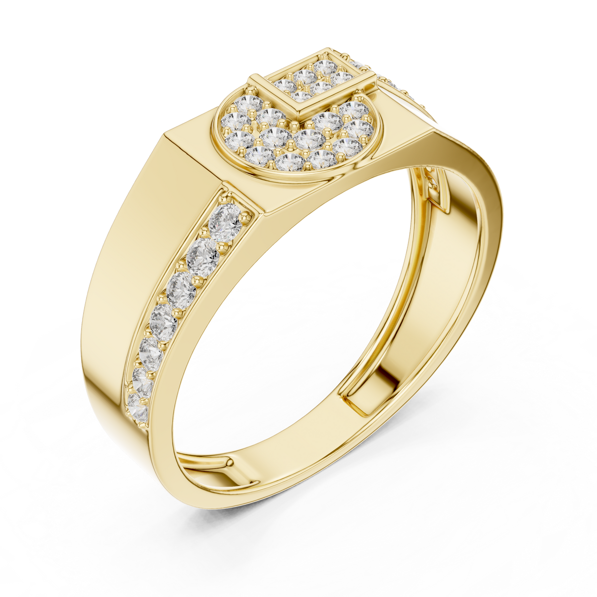 Round Cut Moissanite Diamond Men's Split Circle Medallion Statement Band - View 4